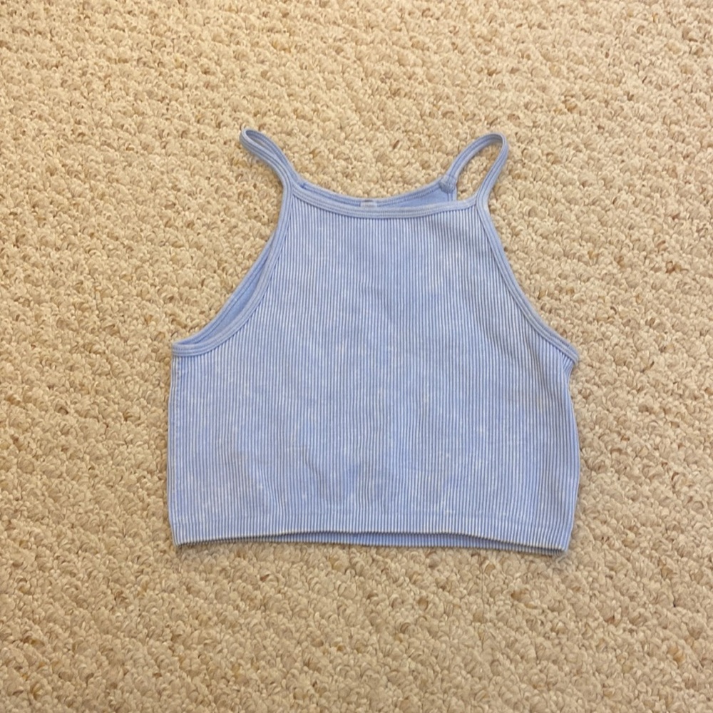 light blue ribbed cropped tank top